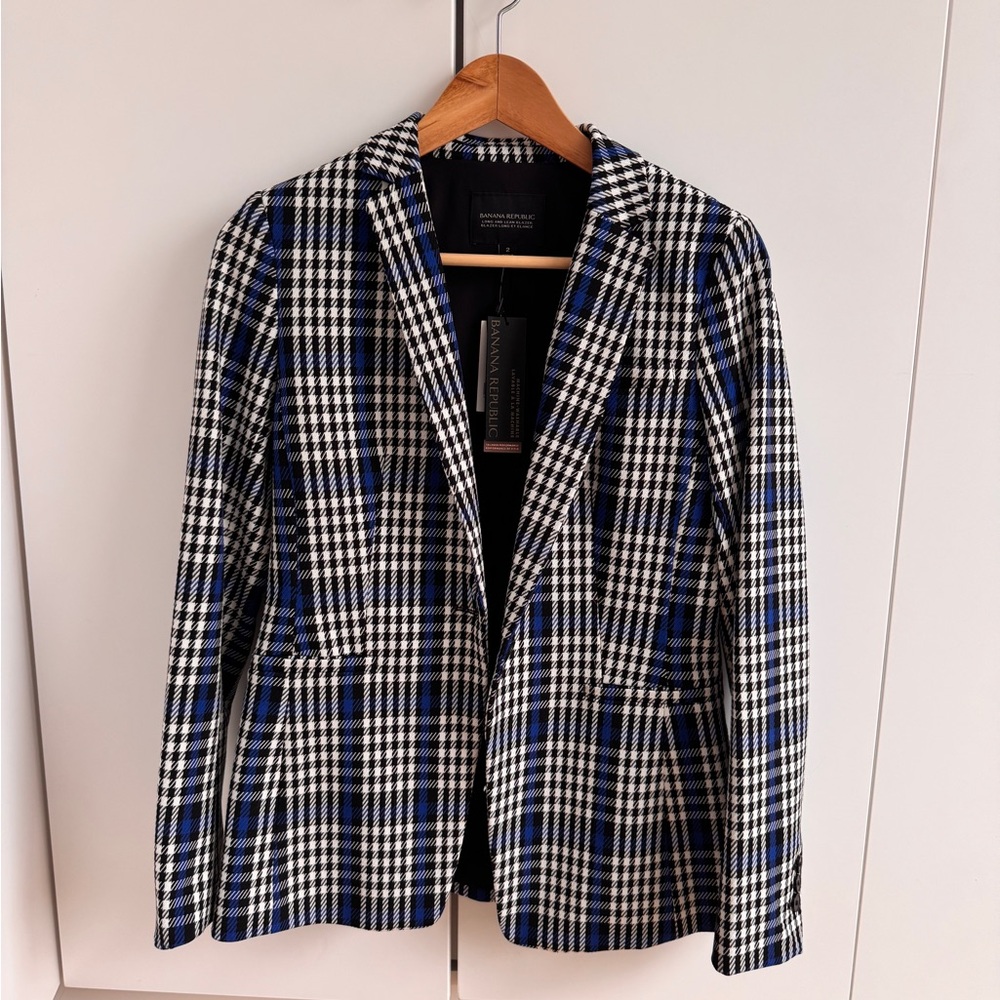 Banana Republic Black and Blue Checkered Blazer